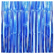 SDJMa 6.5ft x 3.2ft Blue Metallic Foil Fringe Curtains, Tinsel Curtain Streamers Party Decorations for Birthday Wedding Graduation Baby Shower Christmas Party Favors Supplies
